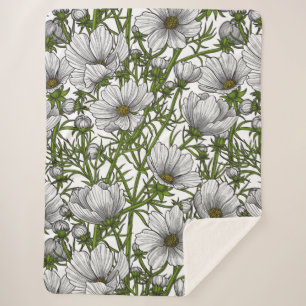 Manta Sherpa Flores de cosmos blancos