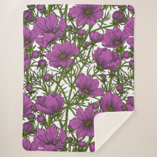 Manta Sherpa Flores de cosmos violetas