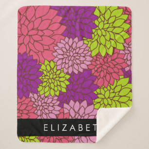 Manta Sherpa Flores de Dahlia, flores coloridas, tu nombre