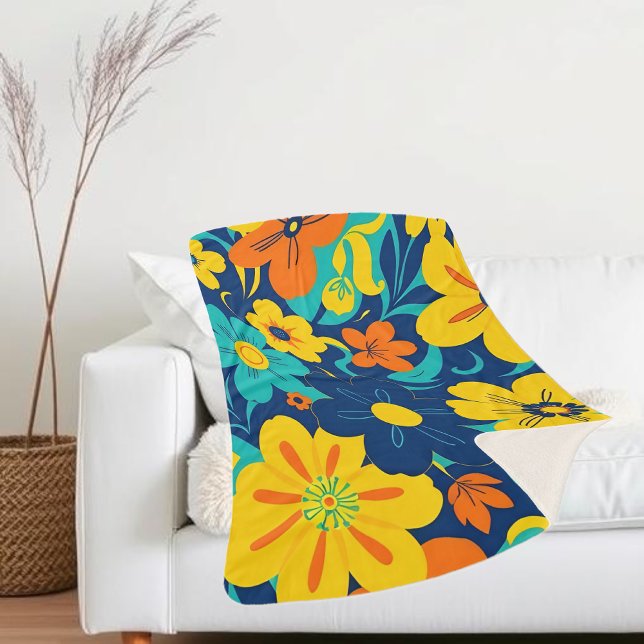 Manta Sherpa Flores de estilo retro-flor de estilo dopaminérgic (Color Rush Blooms –Dopamine Style- Sherpa Blanket)