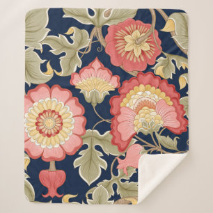 Manta Sherpa Flores de fantasía retro, vintage, embellecimiento