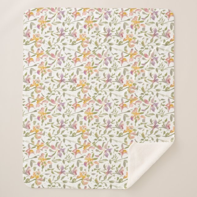 Manta Sherpa Flores de Freesia de patrón floral (Anverso)