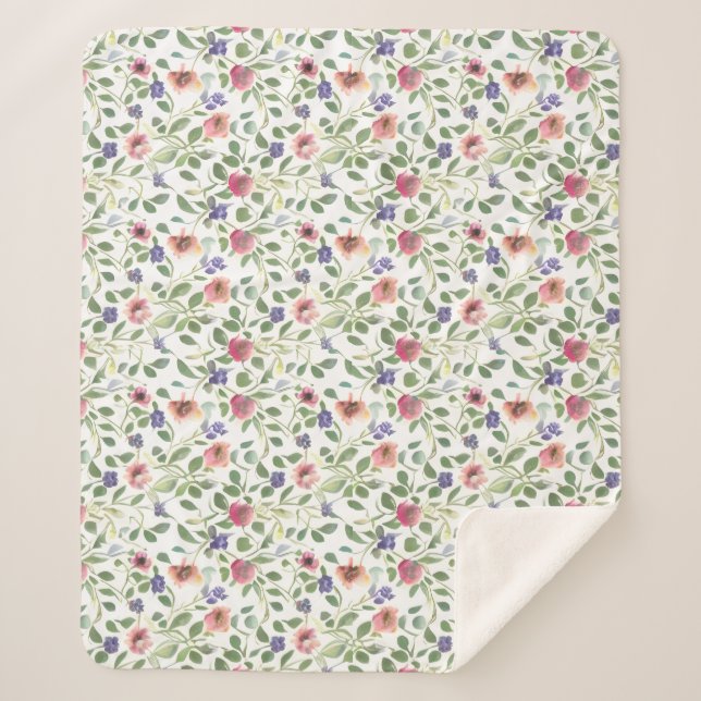 Manta Sherpa Flores de heliotropía de patrón floral (Anverso)