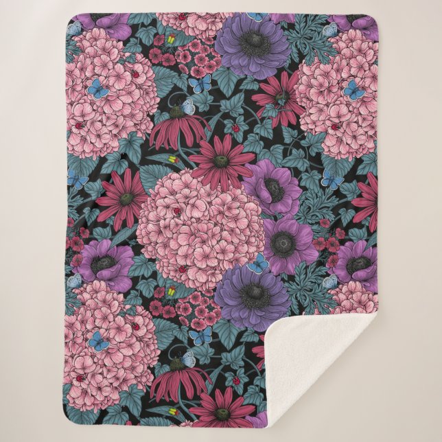 Manta Sherpa Flores de jardín en negrita (Anverso)