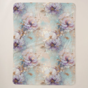 Manta Sherpa Flores de lavanda blancas azules femeninas