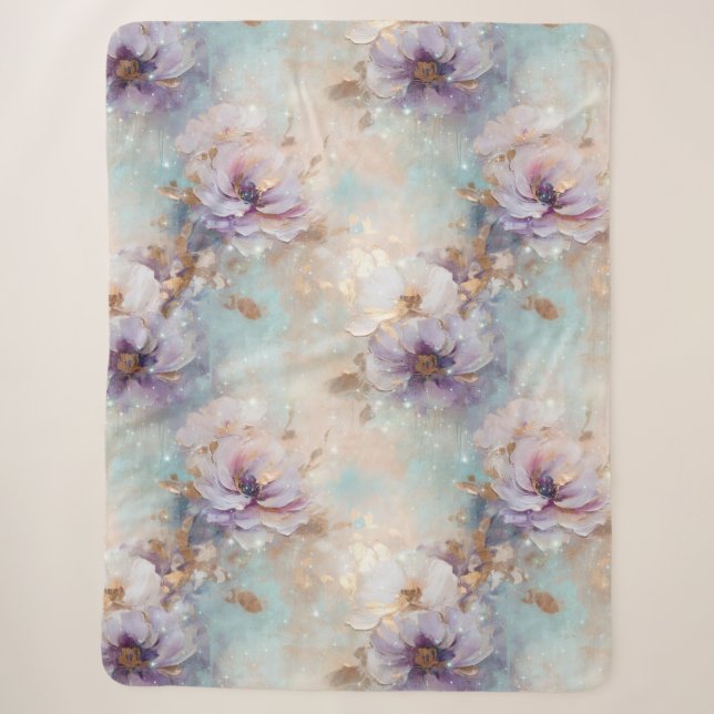 Manta Sherpa Flores de lavanda blancas azules femeninas (Anverso)