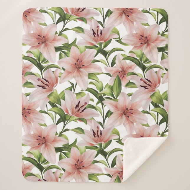 Manta Sherpa Flores de Lily. Patrón floral (Anverso)