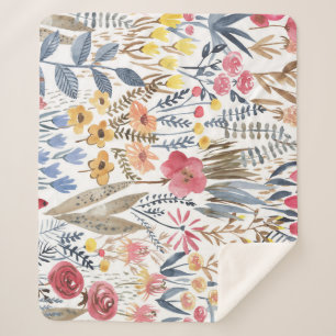 Manta Sherpa Flores de manantial acuarela, vibrante y sin costu