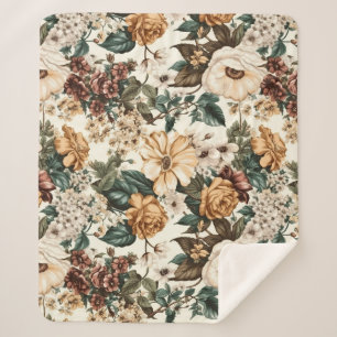 Manta Sherpa Flores de marfil antiguas, patrón de Rosas multico