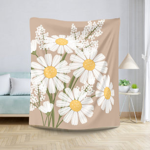 Manta Sherpa Flores de margarita blanca en beige