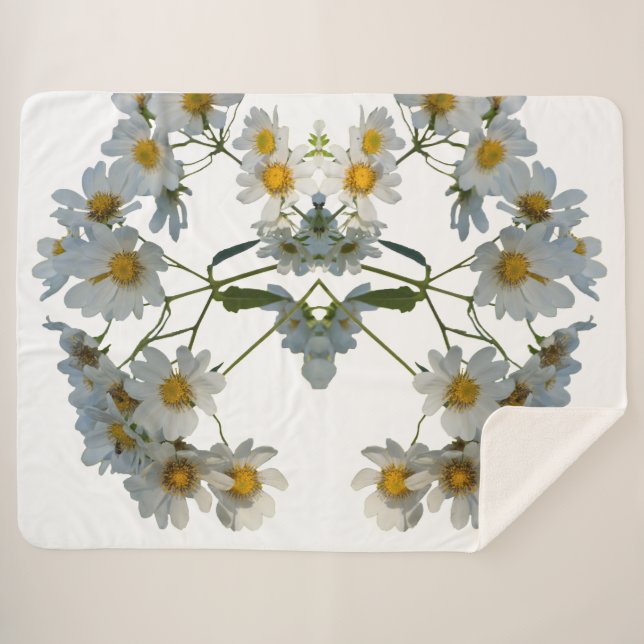 Manta Sherpa Flores de margarita blanca en flor (Anverso (horizontal))