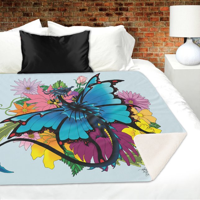 Manta Sherpa Flores de mariposa azul Dragon (Subido por el creador)
