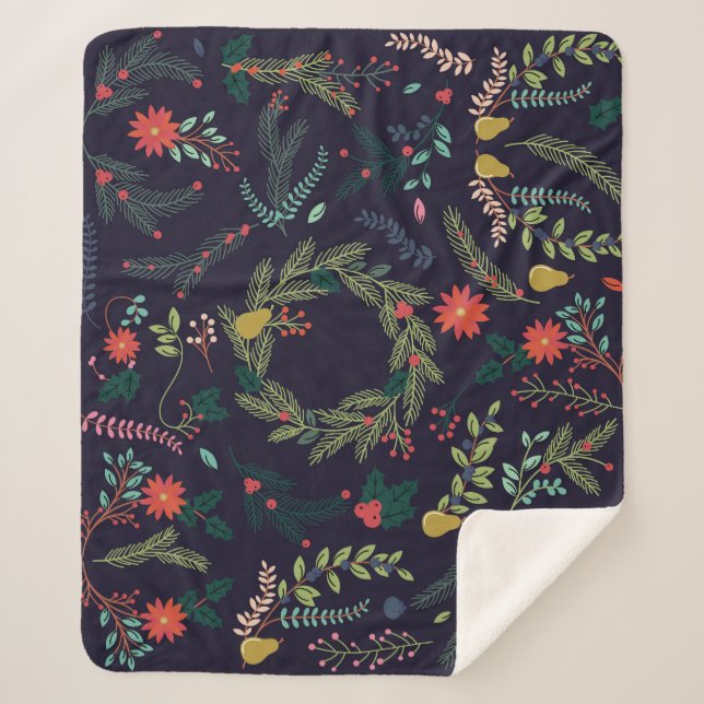Manta Sherpa Flores de Navidades dibujadas a mano: colección vi (Anverso)