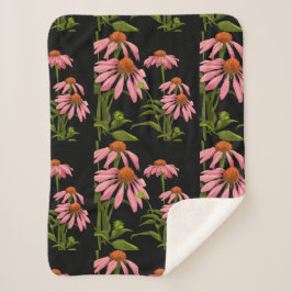 Manta Sherpa flores de pino coloridas sobre fondo negro