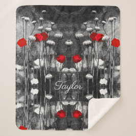 Manta Sherpa Flores de plantilla florales de pinturas rojas bla