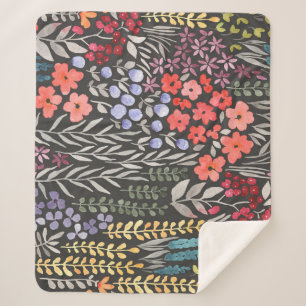 Manta Sherpa Flores de prado: Floral sin costuras acuarela