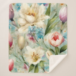 Manta Sherpa Flores de primavera al estilo del impresionismo