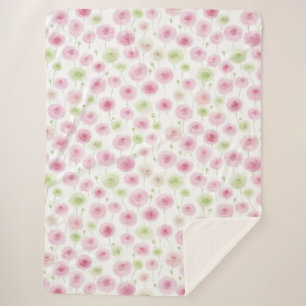 Manta Sherpa Flores de ranúnculo de menta rosa