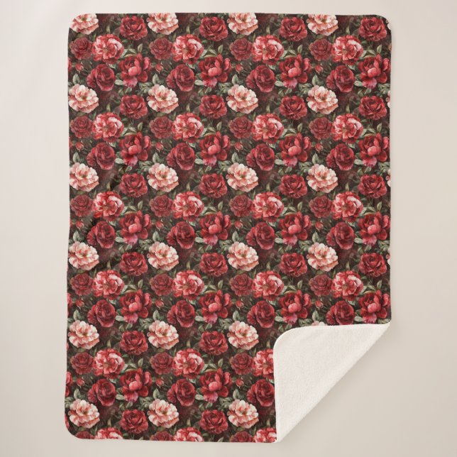 Manta Sherpa Flores de Rosa Rosa Roja   (Anverso)