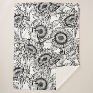 Manta Sherpa Flores de sol y medusas de oro en blanco y negro