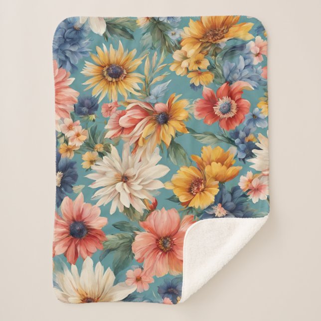 Manta Sherpa Flores de verano elegantes y sorprendentes (Anverso)