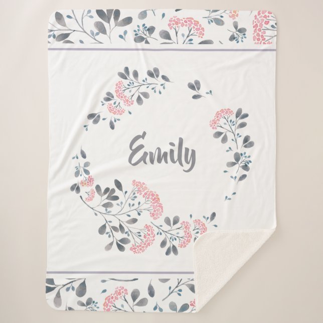 Manta Sherpa Flores delicadas de las acuarelas pasteles Wreath (Anverso)