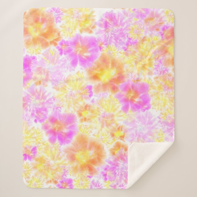 Manta Sherpa Flores florecientes Patrón de tinte floral Shibori (Anverso)