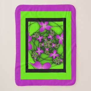 Manta Sherpa Flores fractales abstractas modernas neon rosa ver