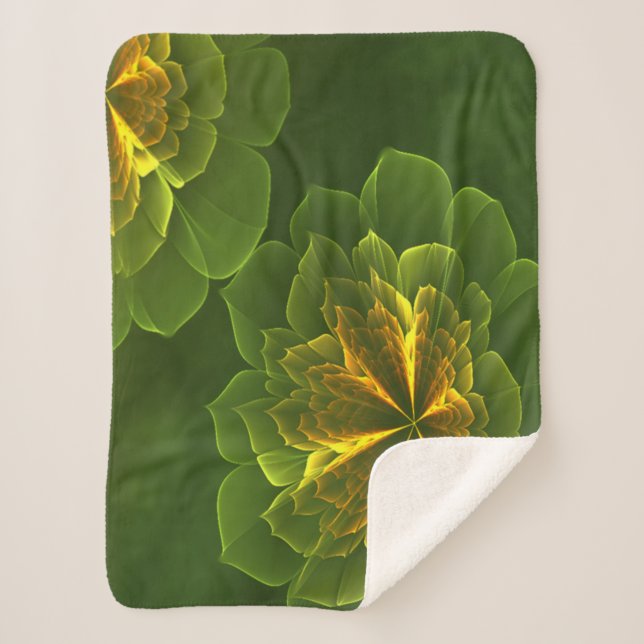 Manta Sherpa Flores fractales amarillas verdes (Anverso)