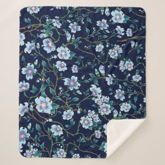 Manta Sherpa Flores para niños: azul oscuro sin costura