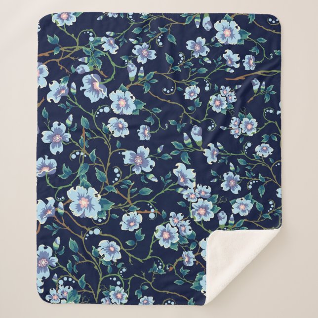 Manta Sherpa Flores para niños: azul oscuro sin costura (Anverso)