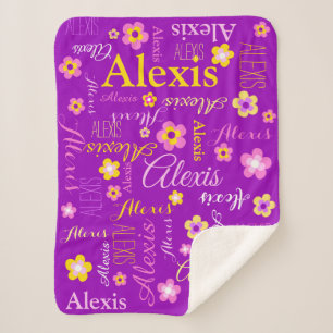 Manta Sherpa Flores personalizadas de Alexis y texto conocido