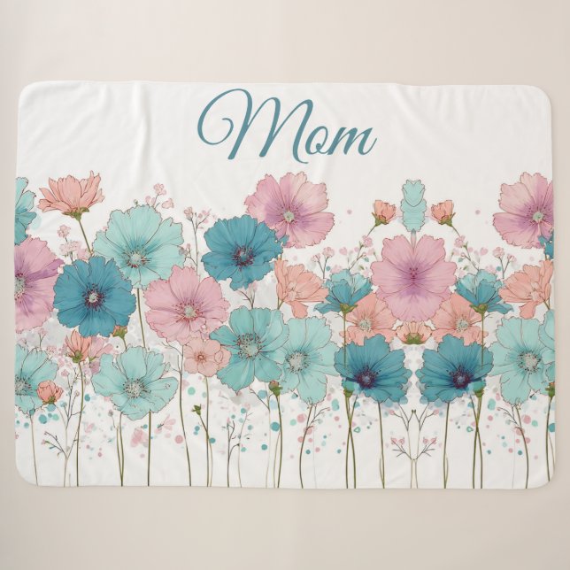 Manta Sherpa Flores primaverales vintage para mamá (Anverso (horizontal))