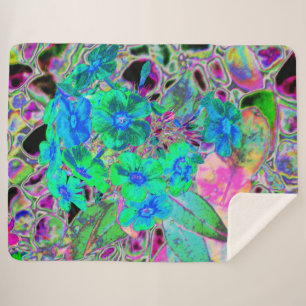 Manta Sherpa Flores psicodélicas trippy, verde limón y azul
