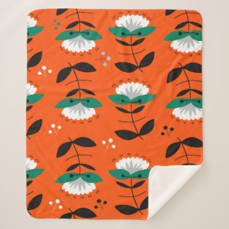 Manta Sherpa Flores retro y hojas sin costura. 