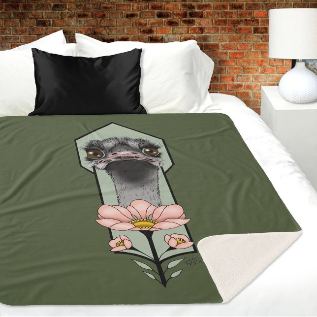 Manta Sherpa Flores Rosa Avestruz Verde Oliva Art Déco (Subido por el creador)