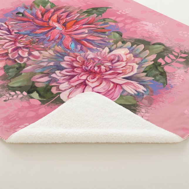 Manta Sherpa Flores rosadas de Dahlia Vintage (3/4)