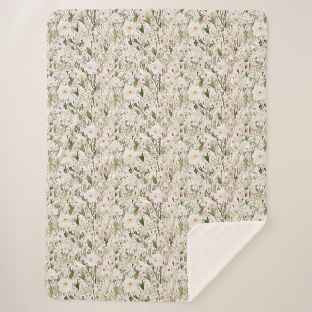 Manta Sherpa Flores rosadas Pretty Blush (Anverso)