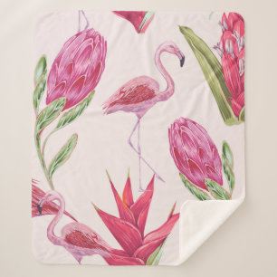 Manta Sherpa Flores rosadas tropicales, protea, pájaro del para