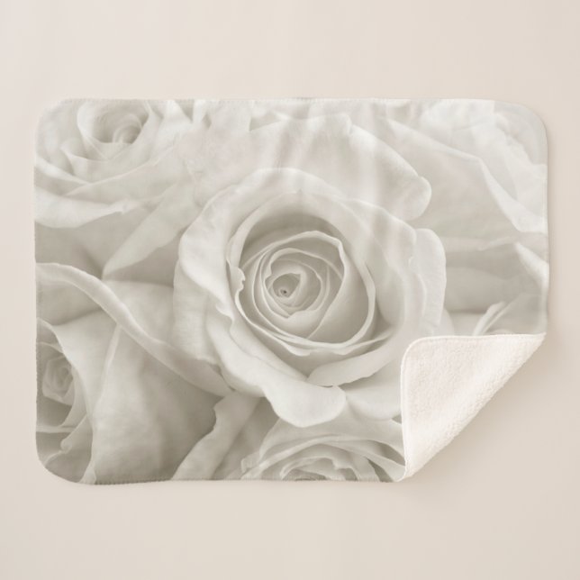 Manta Sherpa Flores | Rosas blancas (Anverso (horizontal))