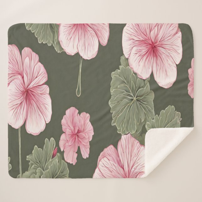 Manta Sherpa Flores rosas sobre fondo verde (Anverso (horizontal))