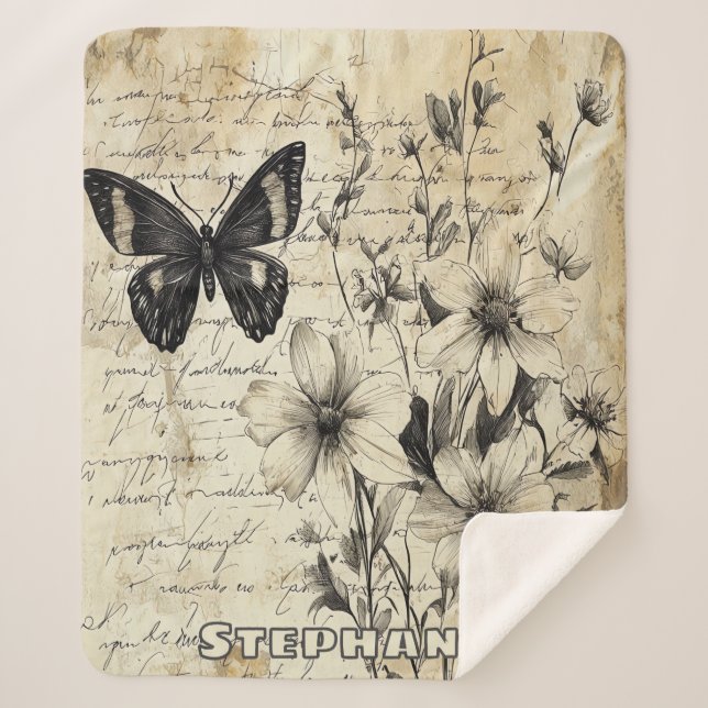 Manta Sherpa Flores rusticas y mariposa - Papel de edad (1) (Anverso)