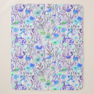 Manta Sherpa Flores silvestres acuarela turquesa azul elegante