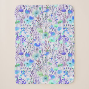 Manta Sherpa Flores silvestres de acuarela azul turquesa elegan