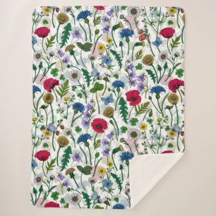 Manta Sherpa Flores silvestres en blanco roto