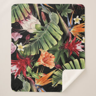 Manta Sherpa Flores tropicales: acuarela sin costura floral