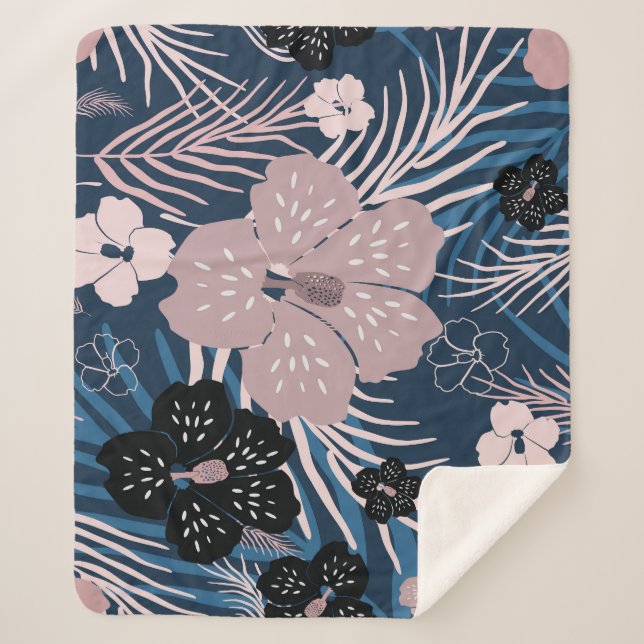 Manta Sherpa Flores tropicales Palm Leaves Textura (Anverso)