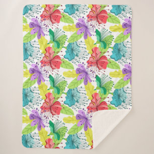 Manta Sherpa Flores tropicales sin costura