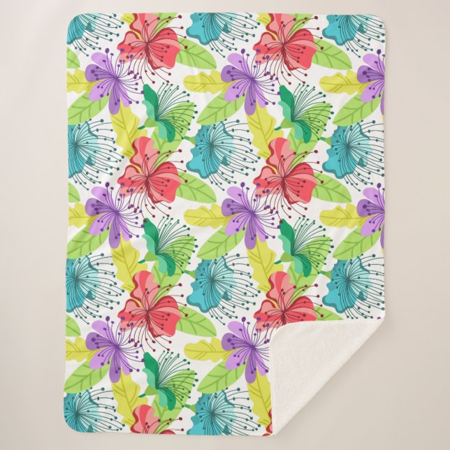 Manta Sherpa Flores tropicales sin costura (Anverso)