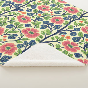 Manta Sherpa Flores Vintage Floral Rosa Flores Verdes Exuberant